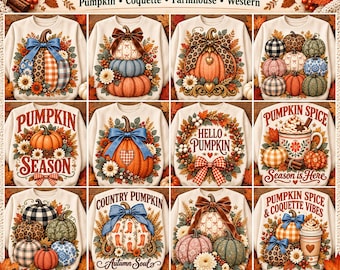 12 Herbstkürbis-PNG-Bundle, Coquette, Farmhouse, Western-Designs (Digitaler Download)