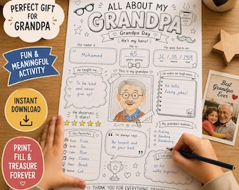 All About My Grandpa Printable, Grandparents Day Interview for Kids