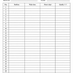 K&ouml;nnte beinhalten: Ein schwarz-wei&szlig;er Schlaf-Tracker zum Ausdrucken mit dem Text The Midnight Collection, Rest beneath the moon und Sleep Tracker. Er enth&auml;lt eine Tabelle mit Spalten f&uuml;r Tag, Schlafenszeit, Aufwachzeit, Schlafdauer und Qualit&auml;t sowie einen Notizbereich.