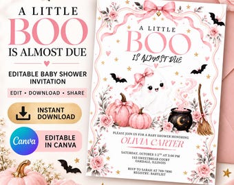Invitation pour une fête prénatale bohème d'Halloween, modèle Canva citrouille neutre