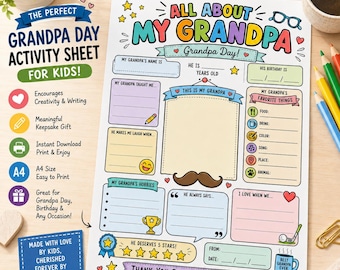 Grandpa Questionnaire for Kids, Printable Grandparents Day Gift