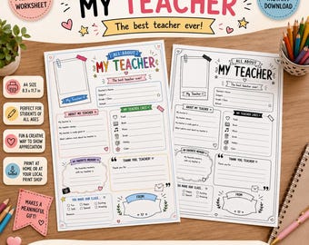 Teacher Favorites Questionnaire, Printable Staff Appreciation Gift (Digital Download)