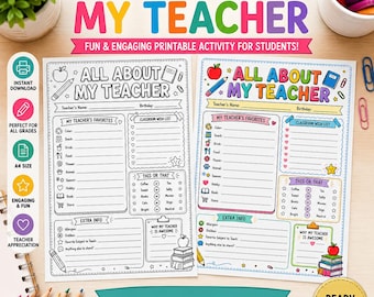 Les choses préférées de mon professeur (à imprimer), activité cadeau pour la classe (téléchargement numérique)