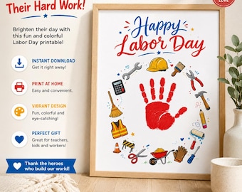 Labor Day Handprint Craft Printable, Kids Art Activity, Worker Keepsake (Digital Download)