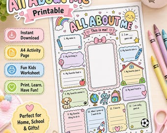 All About Me Summer Activity, Printable Student Profile Page (Digital Download)
