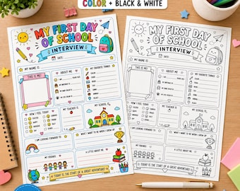 My First Day of School Questions, Student Interview Printable