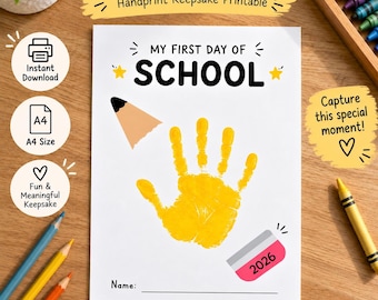 Activité manuelle pour la rentrée scolaire : empreinte de main, souvenir à imprimer, téléchargement instantané