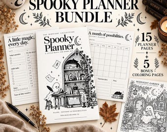 Witchy Halloween Planner Printable, 15 Undated Pages + 5 Coloring Pages