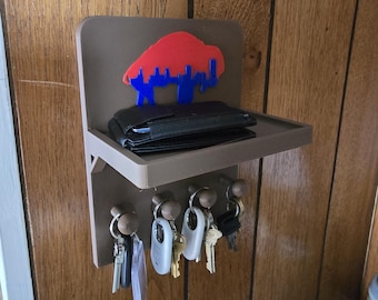 Buffalo City Scape Key Holder with Shelf, Entryway Organizer