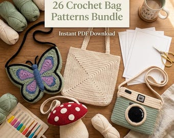 Crochet Bag Patterns Bundle, 26 PDF Patterns, Bags and Accessories Crochet Collection, Instant Download