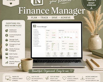 Finance Manager Notion Template | Budget Tracker, Expense Tracker, Savings Goals, Family Finances, Debt Tracker