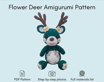 Flower Deer Amigurumi Crochet Pattern PDF | Beginner Friendly Stuffed Animal | Instant Download