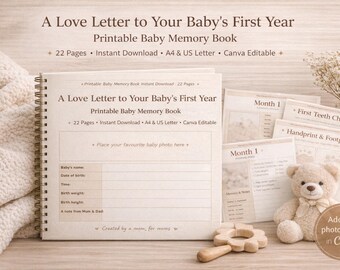 Livre de souvenirs pour bébé, journal de bébé première année, livre d'étapes pour bébé, cadeau de baby shower (téléchargement numérique)