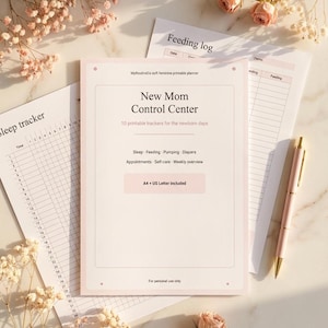 New Mom Control Center, Printable Baby Tracker Bundle, 10 Newborn Planners, Sleep Feeding Pumping Log, A4 US Letter, Soft Feminine Scandi