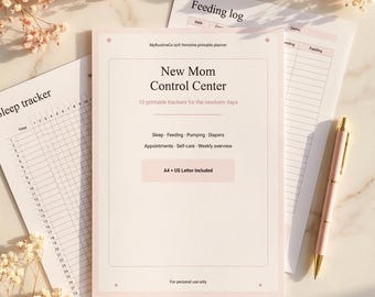 New Mom Planner & Tracker, Printable Baby Bundle, 10 Newborn Planners, Sleep Feeding Pumping Log, A4 US Letter