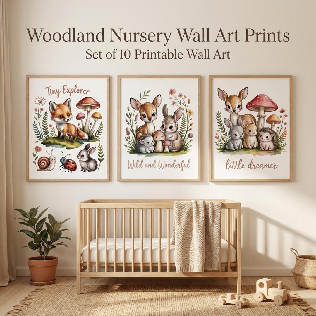 Woodland Nursery Wall Art Prints Set of 10, Printable Nursery Decor ...