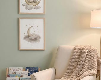 Bunny Moon Nursery Prints Set of 9, Printable Wall Art, Baby Room Decor, Instant Download, Watercolor Rabbit Poster, Gender Neutral