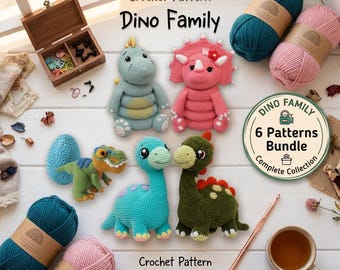 Crochet Dinosaur Pattern Bundle | 6 Amigurumi PDF Patterns | Dino Crochet Collection | Beginner Friendly
