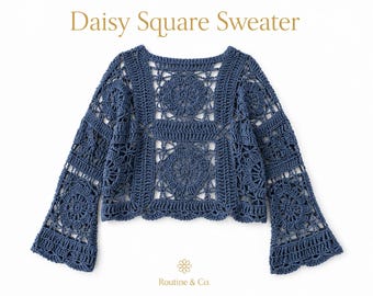 Daisy Square Crochet Sweater Pattern | Granny Square Top | Boho Crochet Pattern | Easy Crochet Top PDF | Instant Download
