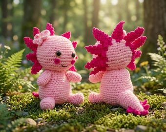 Crochet Axolotl Pattern, Pink Amigurumi Tutorial, Easy PDF (Instant Download)