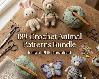 Crochet Animal Patterns Bundle, 189 PDF Patterns, Amigurumi and Animal Crochet Collection, Instant Download