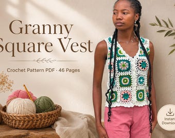 Granny Square Vest Crochet Pattern PDF | Boho Crochet Top | Summer Tank Top Pattern | Instant Download | 46 Pages Tutorial