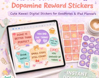 ADHD Kawaii Affirmation Aufkleber | Dopamin-Belohnung Digitaler Planer Aufkleber | Sofortiger Download GoodNotes Notability
