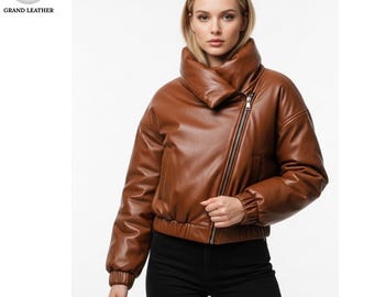 Leather Puffer Jacket Women | Oversized Winter Outerwear | Bold Streetcore & Club Style | Gift for Her