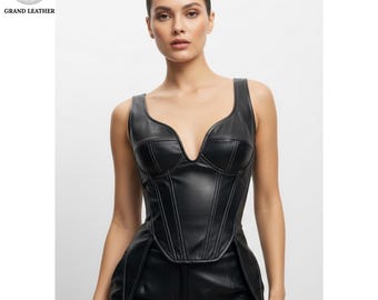 Leather Crop Top for Women | Gothic & Punk Fashion | Figure-Hugging Party Look | Bold Statement Piece