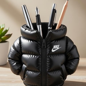 3D Printed Puffer Jacket Pen Holder – Mini Desk Organizer, Sneakerhead Gift