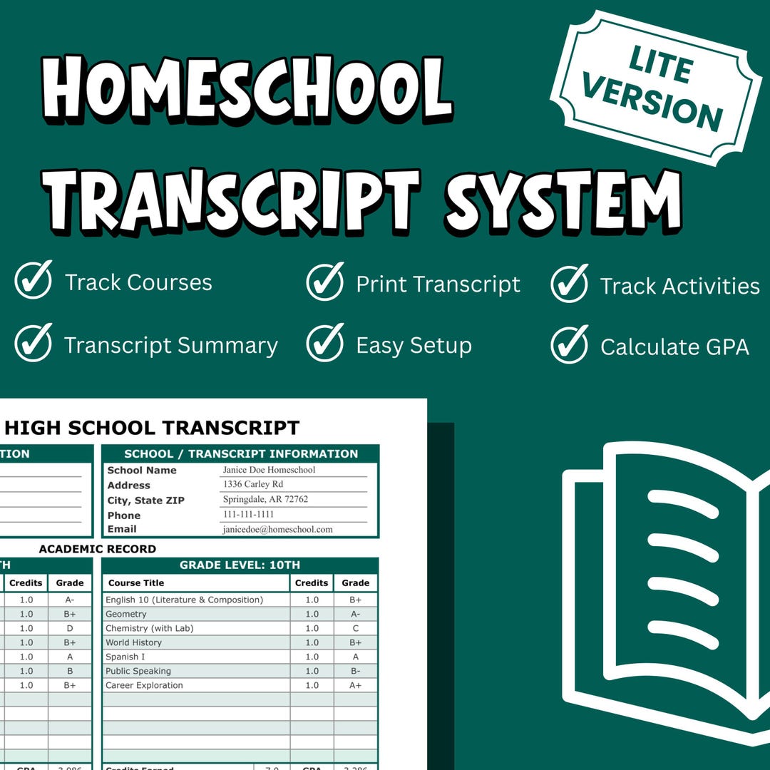 Homeschool High School Transcript System Lite | Google Sheets GPA ...