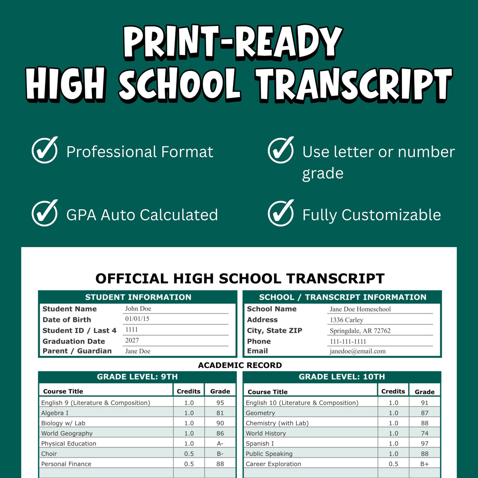 NEW Homeschool Transcript Template | Excel, Google Sheets, GPA ...