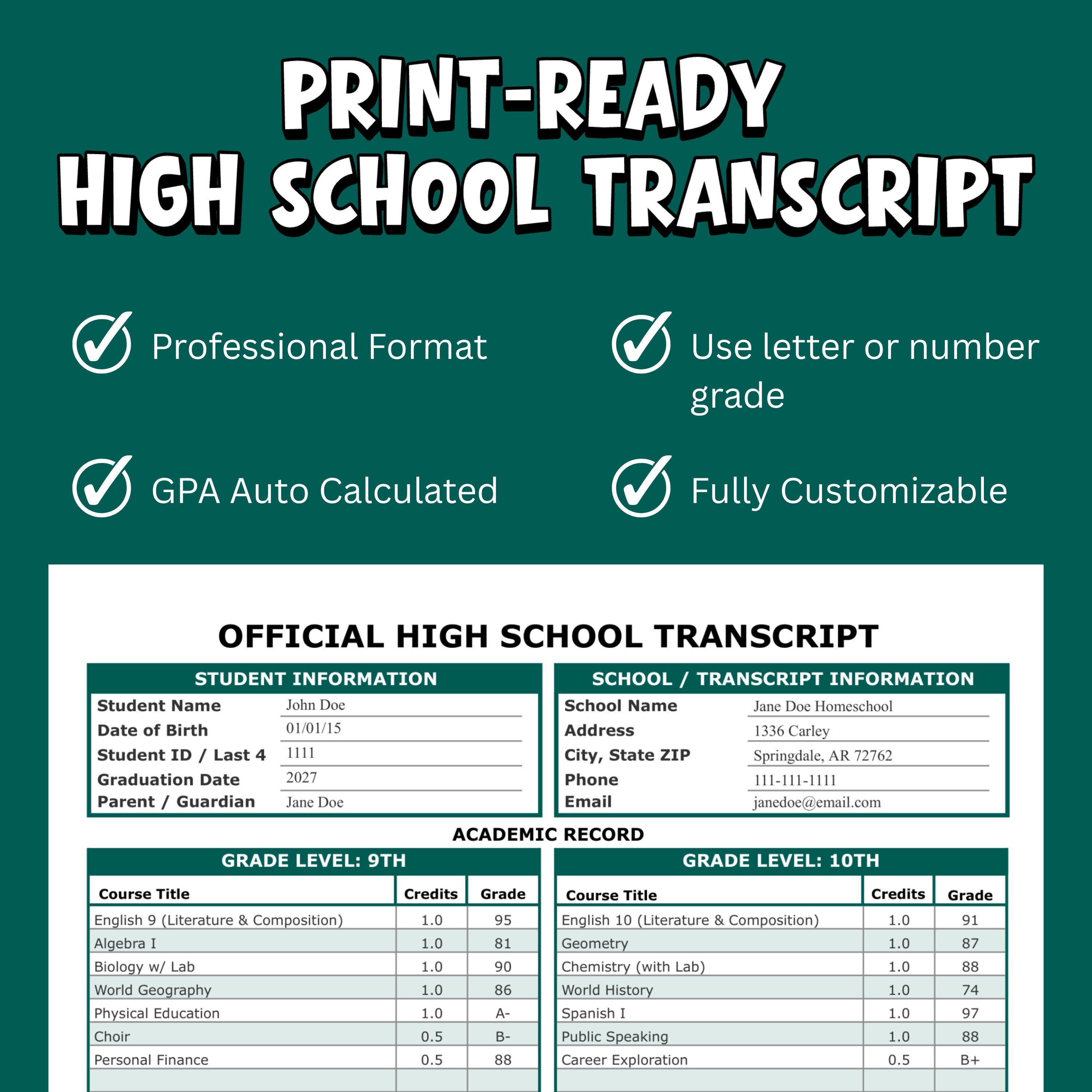 NEW Homeschool Transcript Template | Excel, Google Sheets, GPA ...