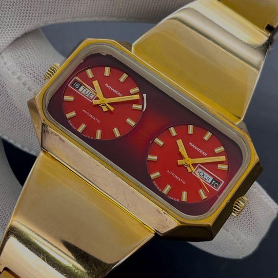 Vintage Mamadeah Automatic Red Ruby Double Dial 4… - image 6