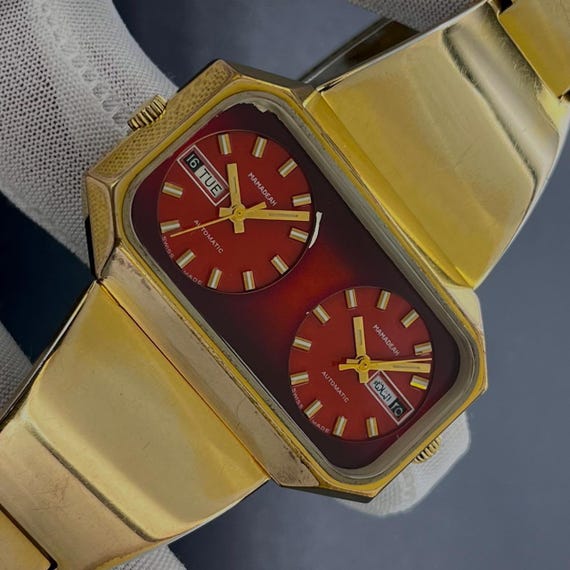 Vintage Mamadeah Automatic Red Ruby Double Dial 4… - image 10