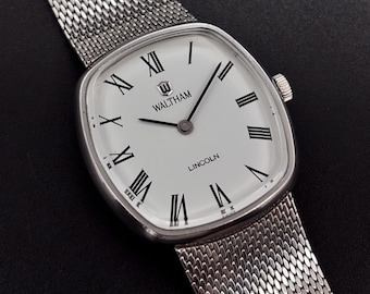 Rare!!! Vintage Waltham Ellipse Lincoln Roman Dial Manual Winding Swiss Made Men's Watch