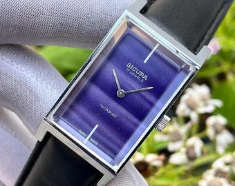 vintage Sicura Maya « Aurora Purple » remontage manuel 17 rubis montre homme fabriquée en Suisse