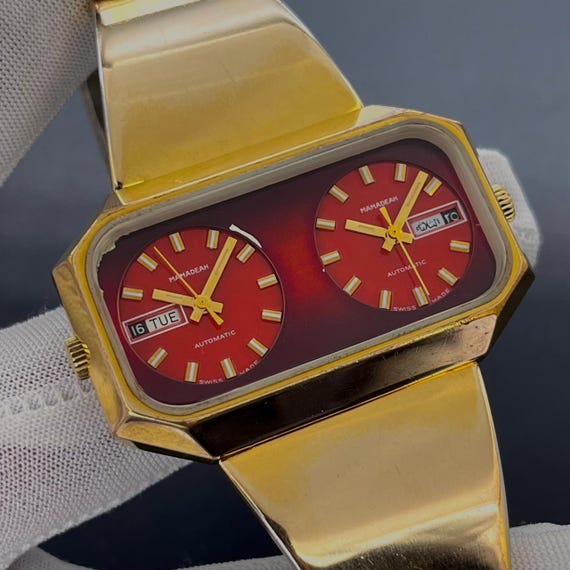 Vintage Mamadeah Automatic Red Ruby Double Dial 4… - image 1
