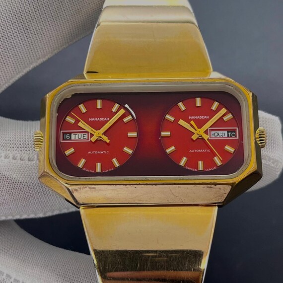 Vintage Mamadeah Automatic Red Ruby Double Dial 4… - image 2