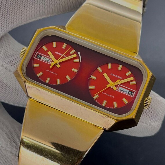 Vintage Mamadeah Automatic Red Ruby Double Dial 4… - image 3