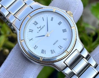 Montre à quartz pour homme Seiko Landy vintage avec chiffres romains fabriquée au Japon 5P31-6B10