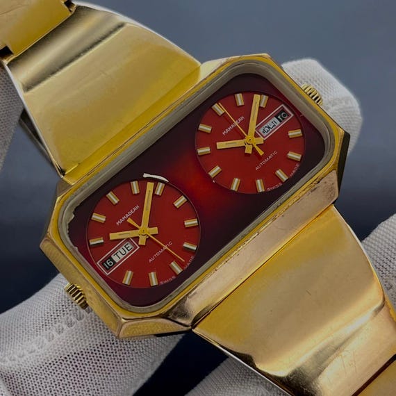 Vintage Mamadeah Automatic Red Ruby Double Dial 4… - image 9