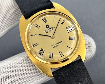 Vintage Universal Geneve Gilt Shadow "Micro-Rotor" Roman Auto Swiss Watch 567103