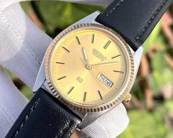 Montre à quartz vintage Seiko SQ pour homme, cadran soleillé, lunette cannelée, 5Y23-8A60, Japon