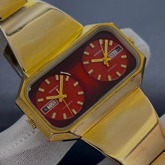 Vintage Mamadeah Automatic Red Ruby Double Dial 4… - image 4