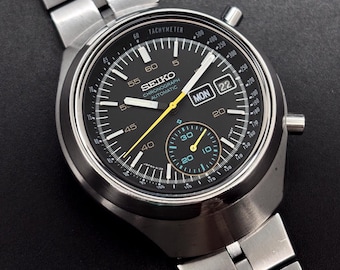 Vintage Seiko Chronograph Darth Vader Helmet Automatic Japan Men Watch 6139-7100