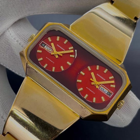 Vintage Mamadeah Automatic Red Ruby Double Dial 4… - image 8