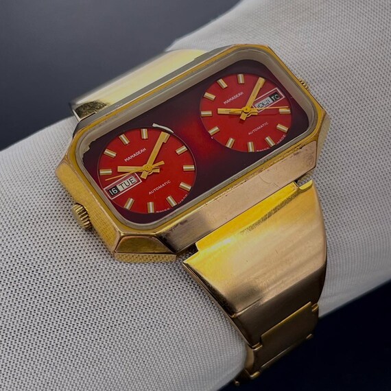 Vintage Mamadeah Automatic Red Ruby Double Dial 4… - image 7