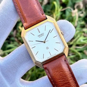 Sällsynt vintage Seiko Twin Quartz texturerad urtavla och boett japansk herrklocka 9721-5040