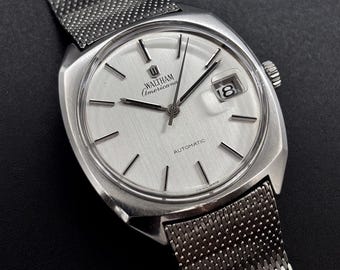Rare Vintage Waltham Americana Automatic "Satin Linen Dial" Swiss Made Men Watch